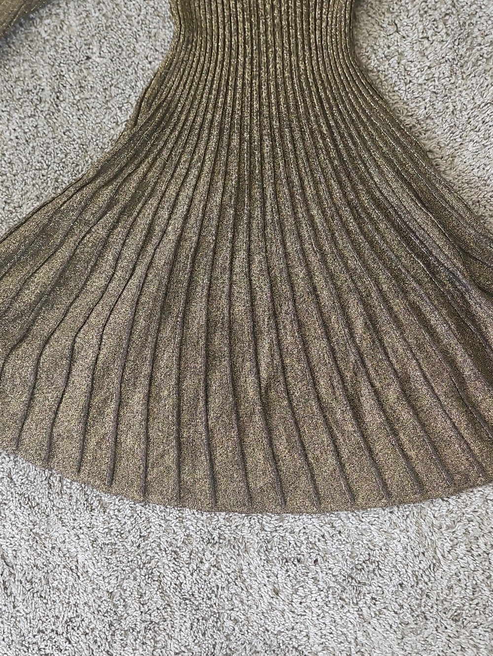 STAUD Gold Metallic Ribbed Long-Sleeve Fit-and-Flare Mini Dress L - Picture 3 of 11